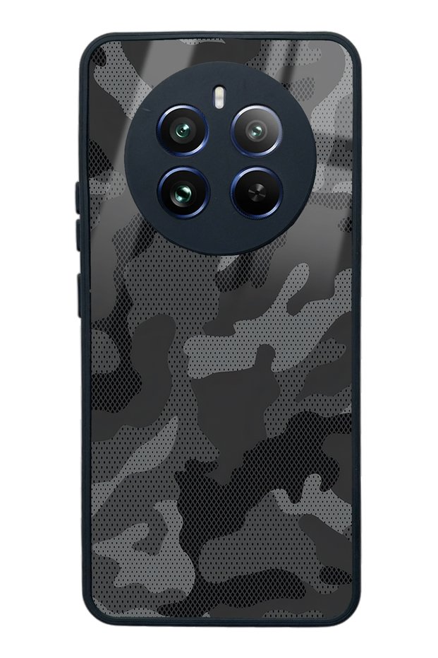 Glossy Phone Case for Oppo Realme 12 Pro Plus Black Camouflage Design
