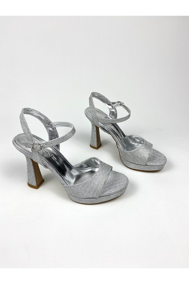 Gümüş simli 11 cm platform topuklu ayakkabı 1470 - 1