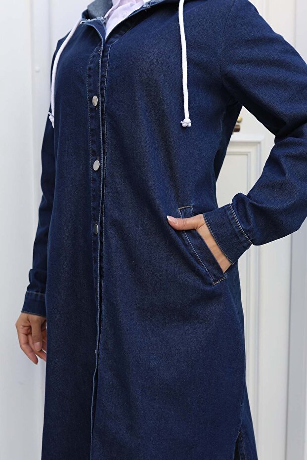 قبعة من الدنيم بأزرار باللون الأزرق الداكن 1308 - 3