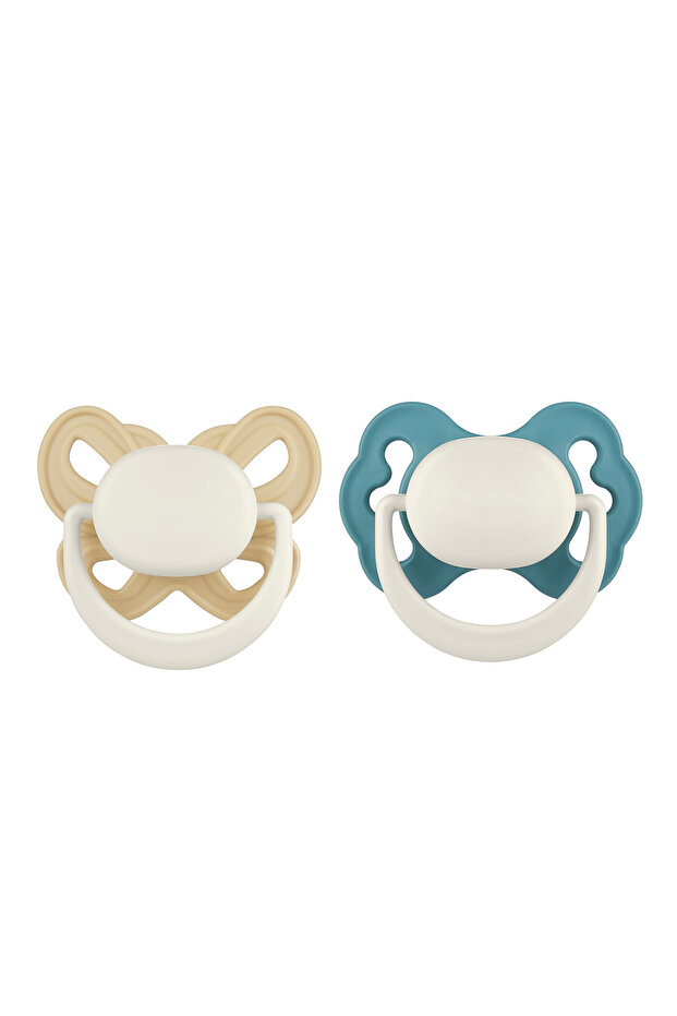 Clown and Butterfly 2-Pack Pacifier No:1 (0-6 Months) - Dairy Cream and Ball Blue (with Storage Bowl Gift)