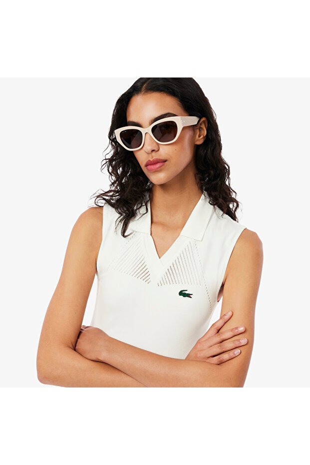 Kadın Kolsuz V Yaka Beyaz Elbise - 2