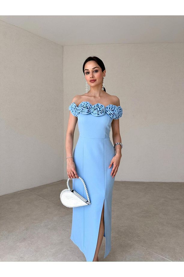 Ziley Midi Elbise - Bebe Mavi (8117) - 4