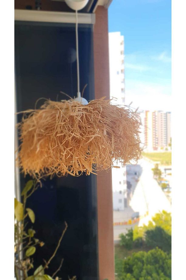 El Yapımı Doğal Bambu Avize | 45 cm | Rustik ve Bohem Tavan Lambası - 1