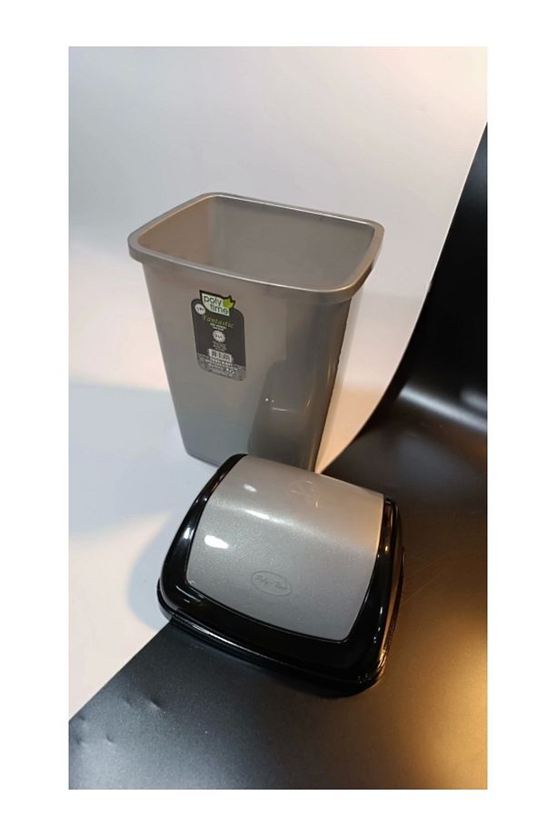 Sallanır Kapak Ofis Banyo Mutfak Bahçe Çöp Kutusu Kovası / 5 Litre / Gri / 29x14x17 Cm. - 1