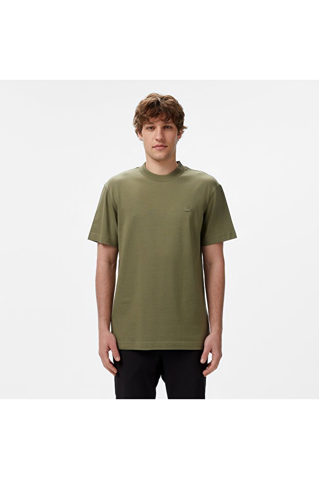 Erkek Relaxed Fit Bisiklet Yaka Haki T-shirt - 1
