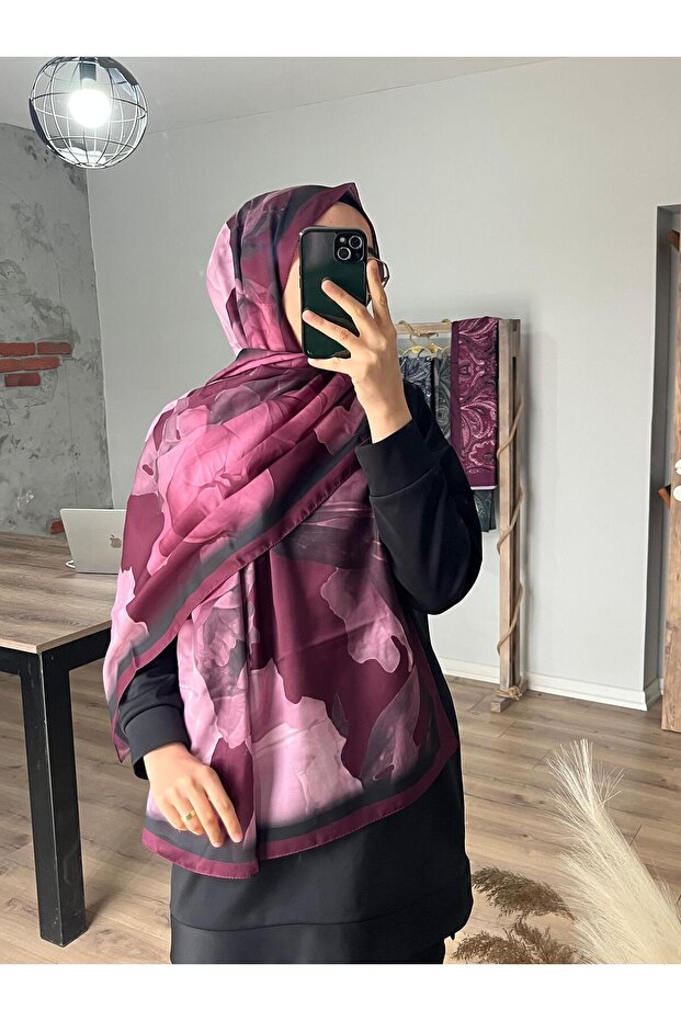 Lotus Desen Soft Mürdüm Şal - 3