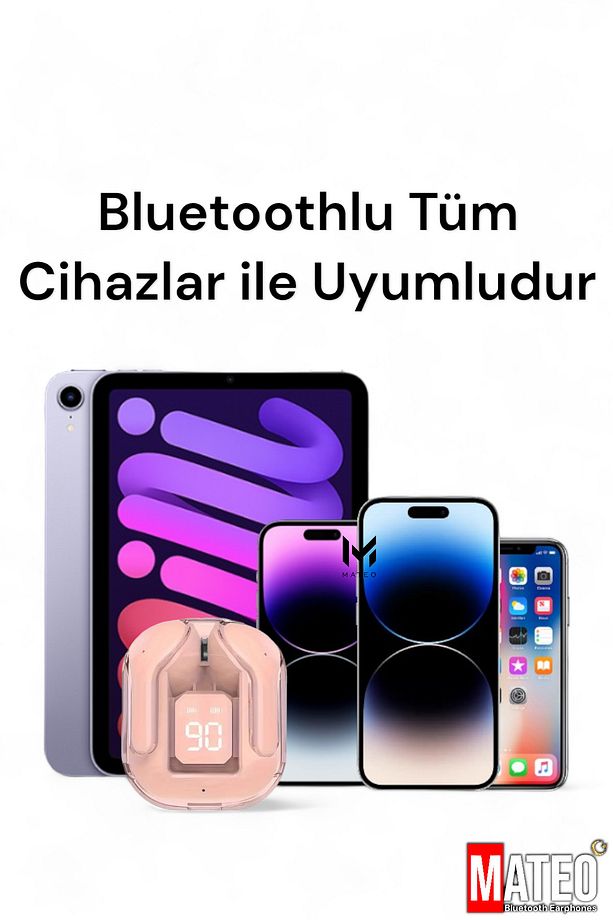Bluetooth Kulaklık Kadın Erkek ios Android Uyumlu Dokunmatik Stereo Şeffaf LED Ekran Extra Bass TWS - 9