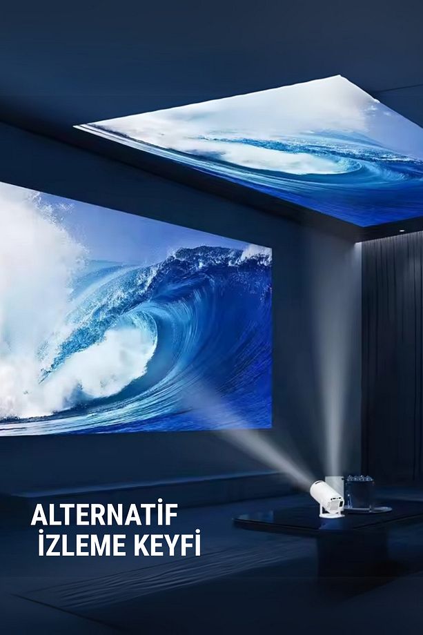 Taşınabilir Android Projeksiyon Cihazı PRO 4K HD Görüntü WİFİ BLUETOOTH Desteği Speaker Hediyeli W - 4