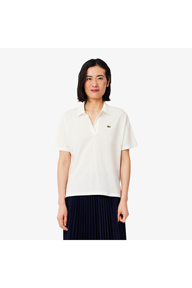 Kadın Relaxed Fit Polo Yaka Krem Polo - 1