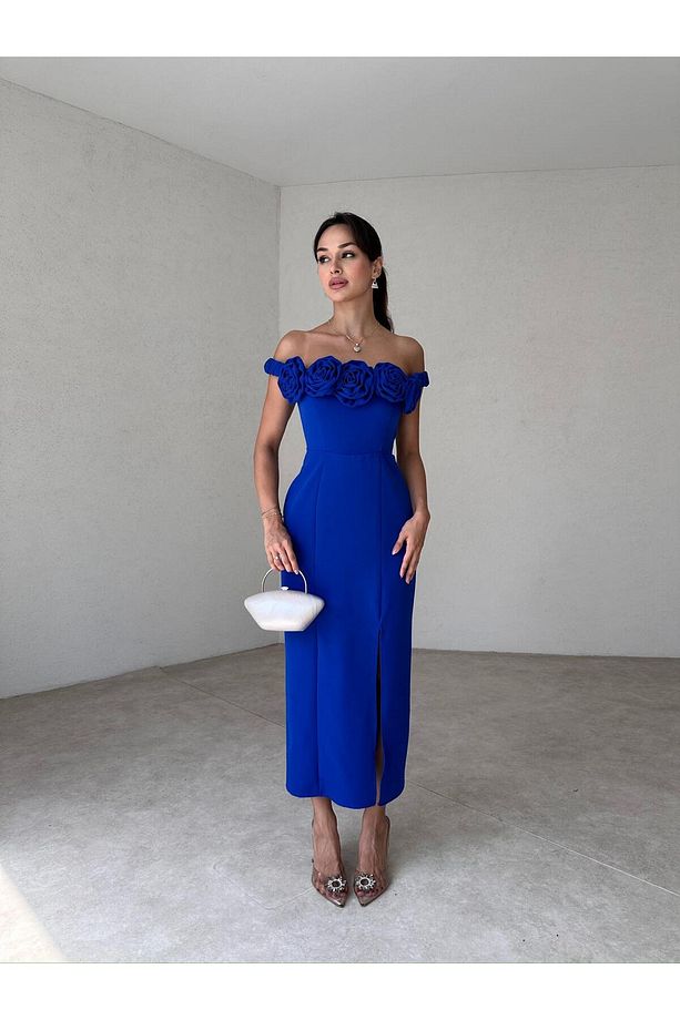 Ziley Midi Elbise - Saks Mavisi (8117) - 2