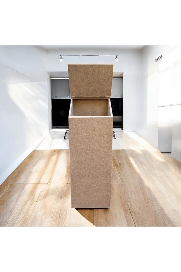 Ahşap Poşetlik – Kalpli Kulplu, Boyanabilir MDF Poşet Saklama Kutusu 12x14,5x52 cm - 1