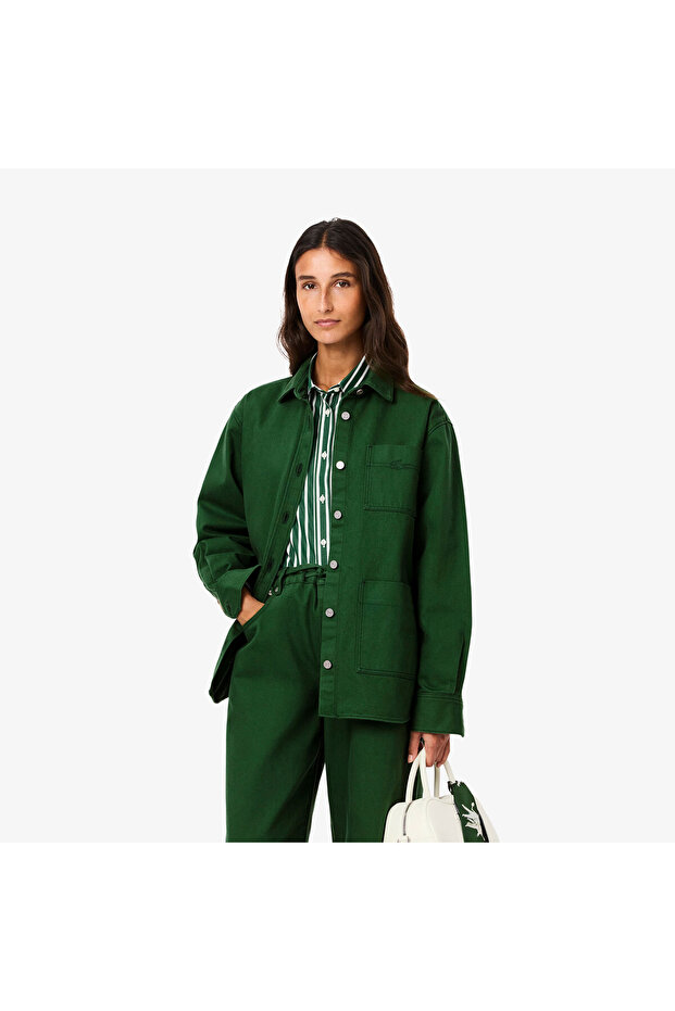Kadın Relaxed Fit Denim Yeşil Ceket - 1