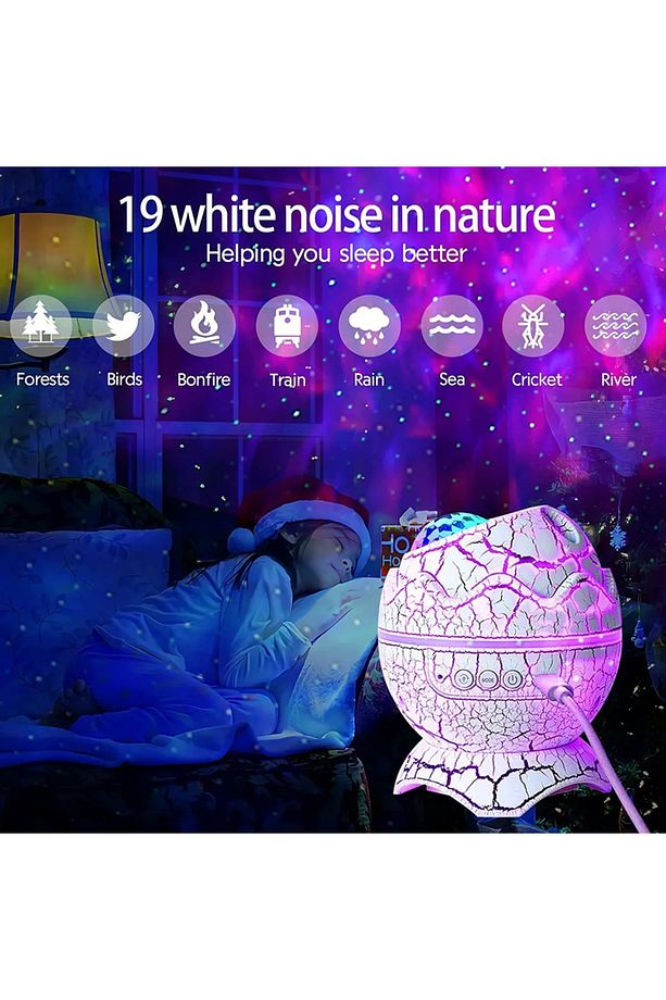 Dinazor Yumurtası Şekilli Kumandalı Galaxy yıldızlı Gökyüzü Kablosuz Bluetooth Speaker Gece Lambası - 3