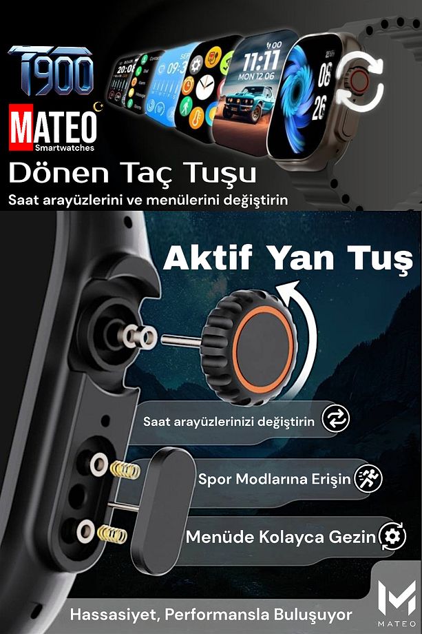 T900 ULTRA Akıllı Saat Siyah 49mm Bluetooth, Arama Özellikli, Sağlık Sensörlü, iOS & Android Uyumlu - 6