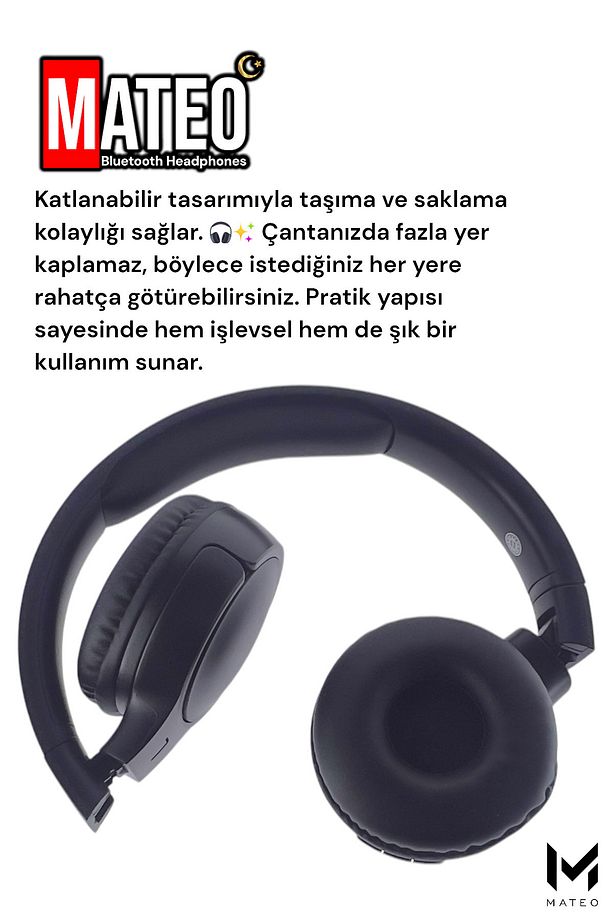 Kablosuz Bluetooth Kulaklık | Extra Bass | Mikro SD | Type-C Şarjlı - 4