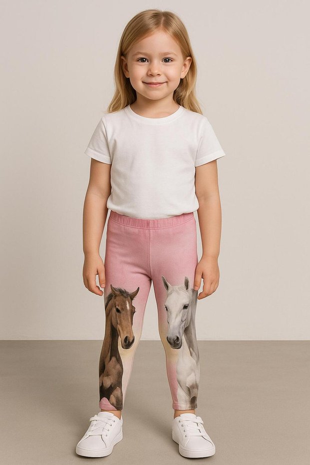 Girl's Digital Printed Horse Patterned Pink Tights