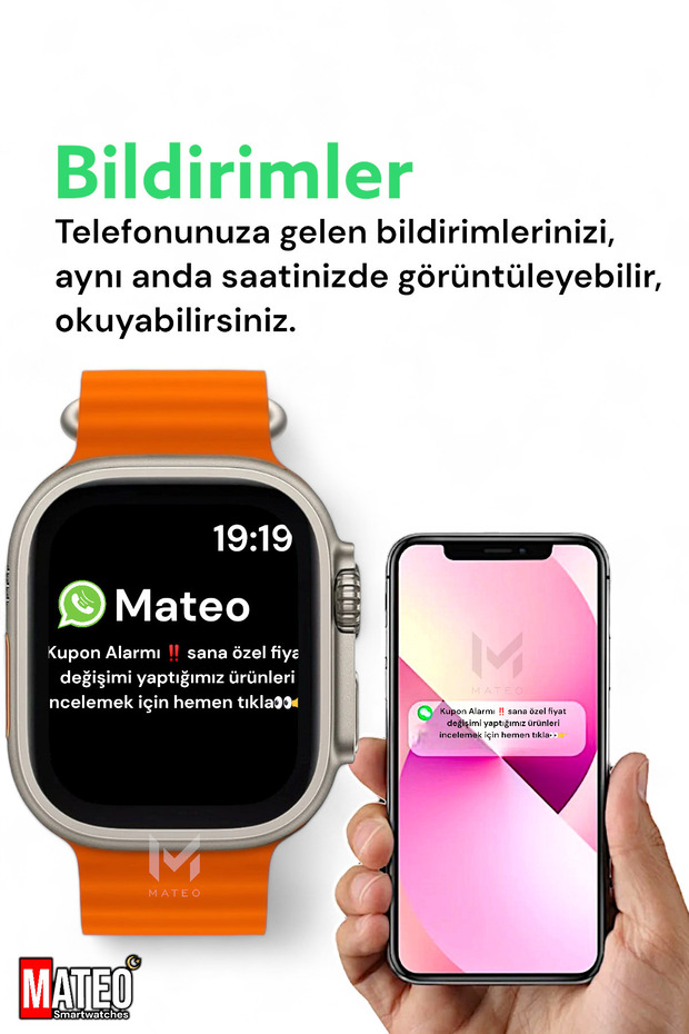 Akıllı Saat Watch Ultra 45mm ve Bluetooth Kablosuz Kulaklık Android ios Uyumlu 2 in 1 - 6