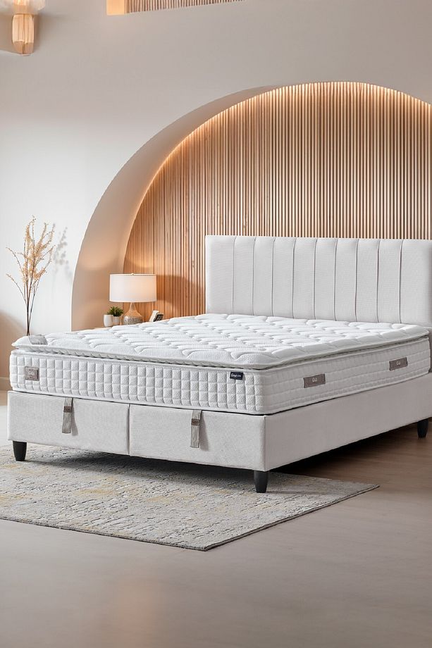 Zambak Modeli Full Ortopedik Çift Kişilik Pedli Yataklı Baza Ve Başlık Takımı 3 Lü Set - 4