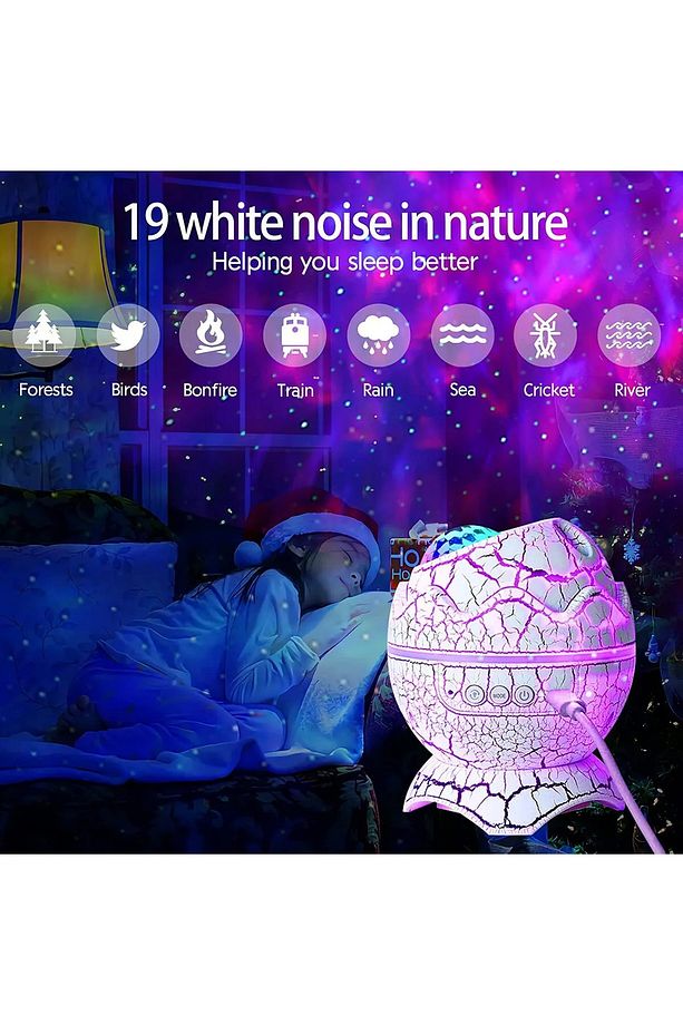 Dinazor Yumurtası Şekilli Kumandalı Galaxy yıldızlı Gökyüzü Kablosuz Bluetooth Speaker Gece Lambası - 6