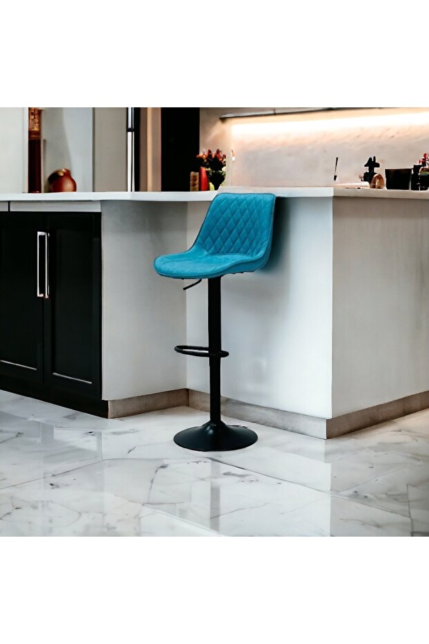 كرسي بار قابل للتعديل مع مسند للقدمين أزرق - 1