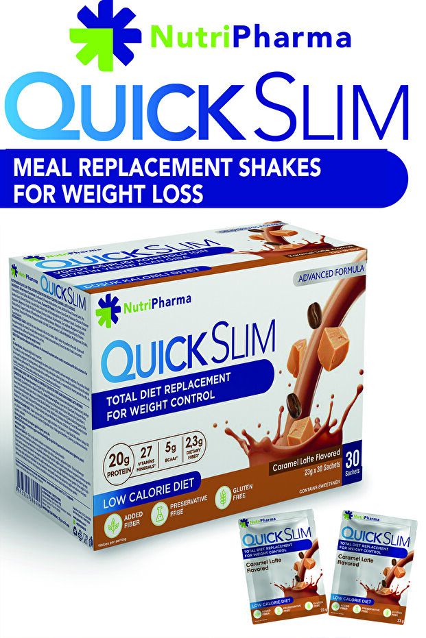 Quick Slim Öğün Yerine Geçen Shake - 30 Saşe Öğün Tozu - Karamel Latte Aromalı - Protein Shakes - 6