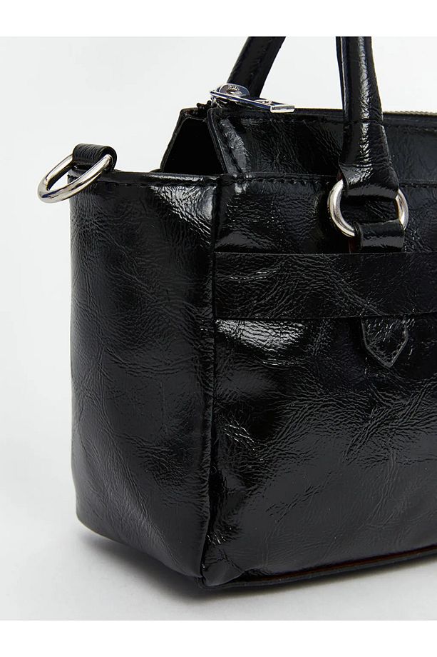 LCW ACCESSORIES Siyah Deri Görünümlü Çıkarılabilir Askılı Kadın Omuz Çantası - 3