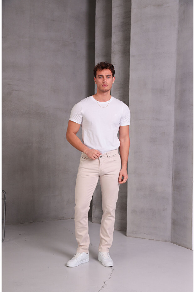 Men's Cream Slim Fit Pants