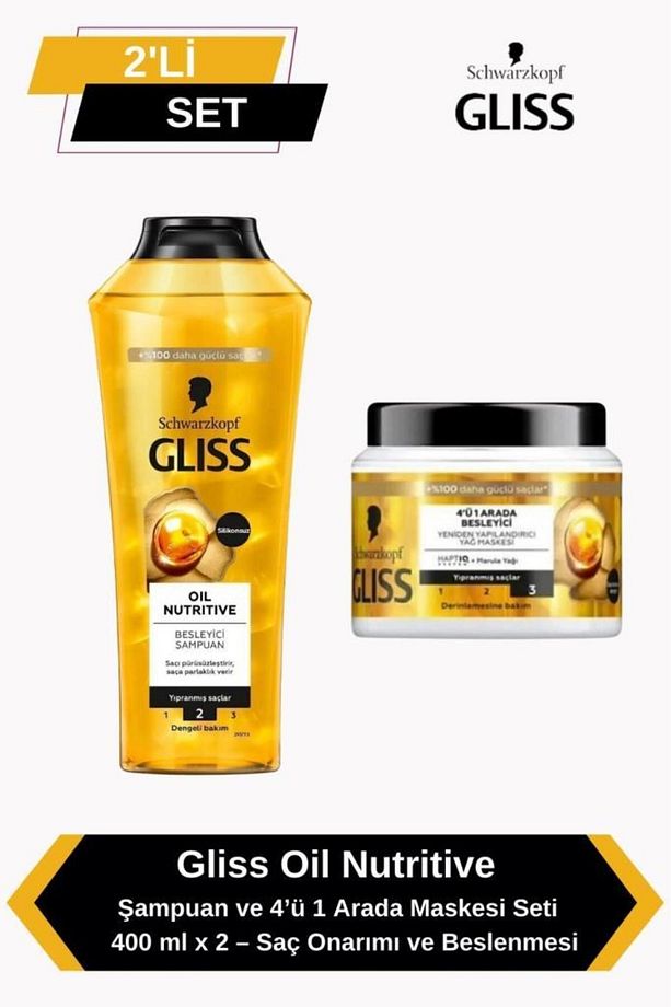 Oil Nutritive Şampuan ve 4’ü 1 Arada Maskesi Seti – 400 ml x 2 – Saç Onarımı ve Beslenmesi - 1