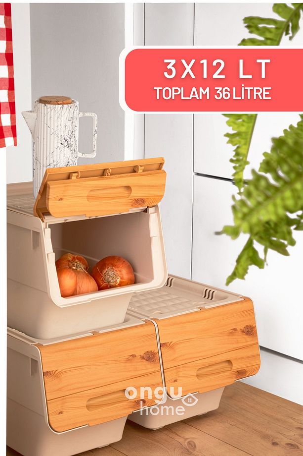 Tekerlekli Eşya Ve Erzak Kutusu Organizer Kutu 3 Katlı Bambu Sebzelik(3X12LT) - 5
