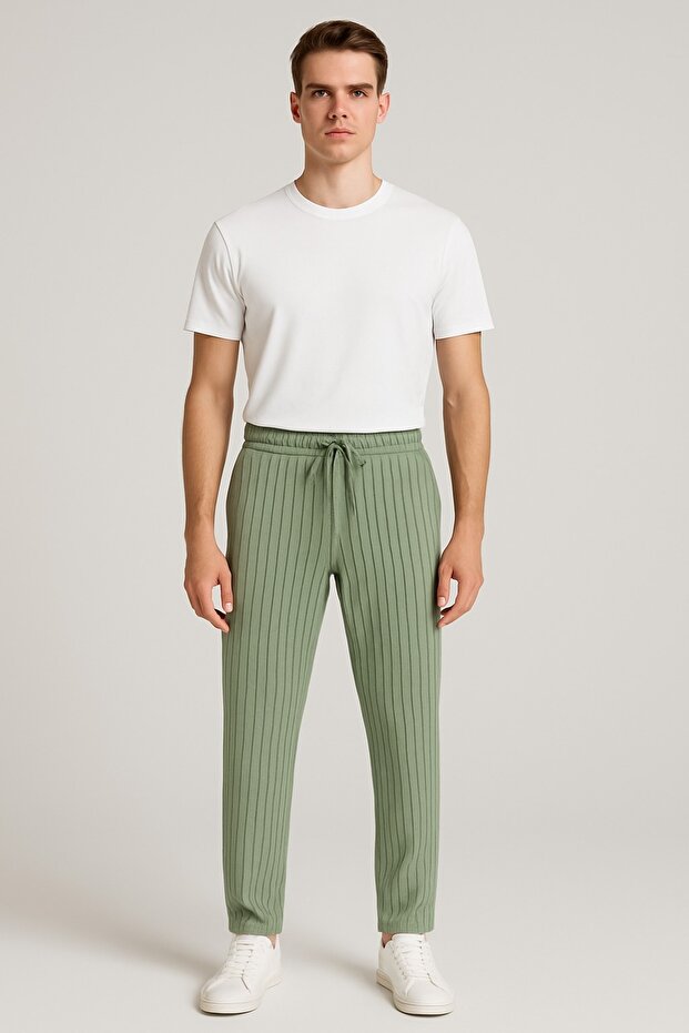Men's Green Zr Crepe Striped Sweatpants
