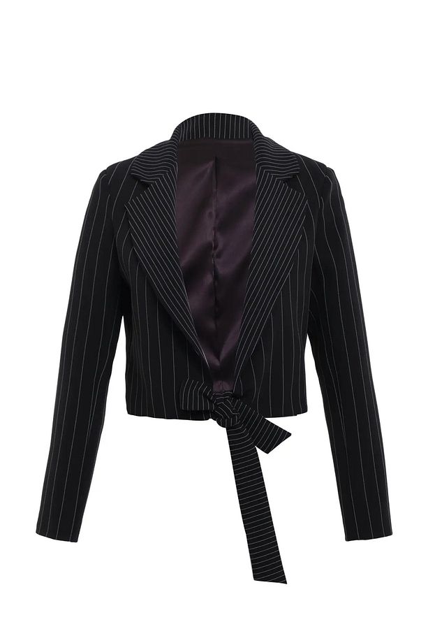 Siyah dokuma uzun kol kısa jacket - 1