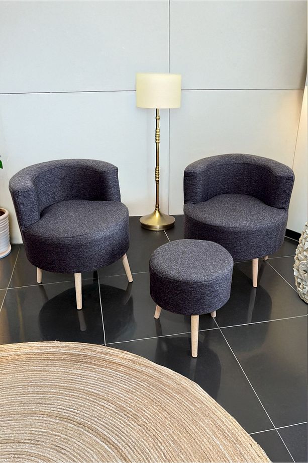 Çay Seti Tekli Koltuk Berjer Ve Antrasit Puf Takımı (salon, Balkon, Ofis) 3 Lü Takım - 1