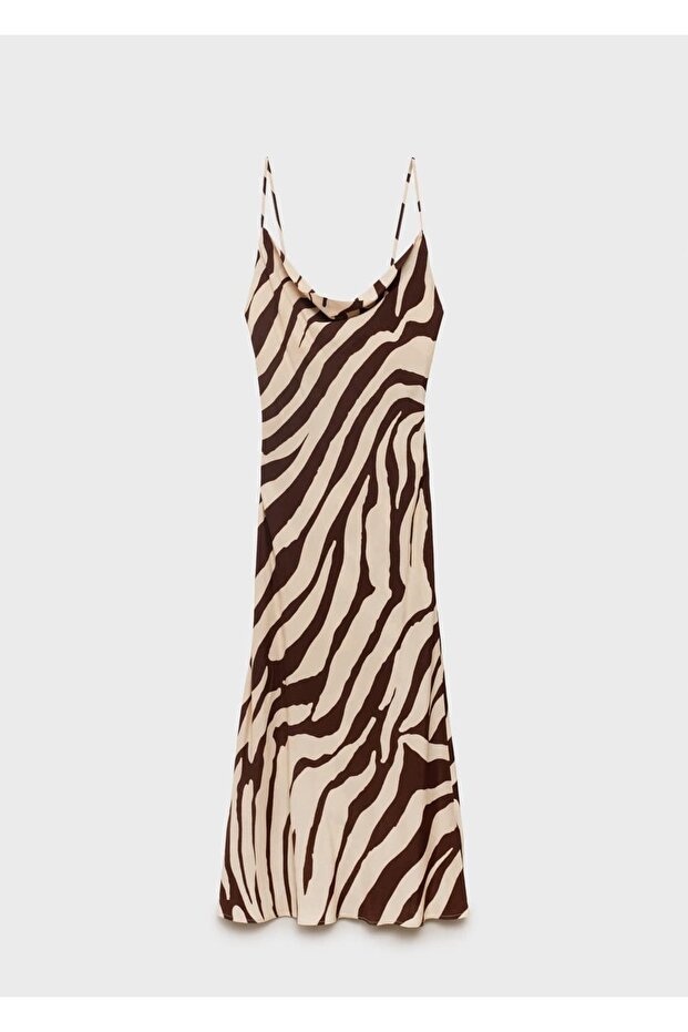 Hayvan desenli drape yaka elbise - 3