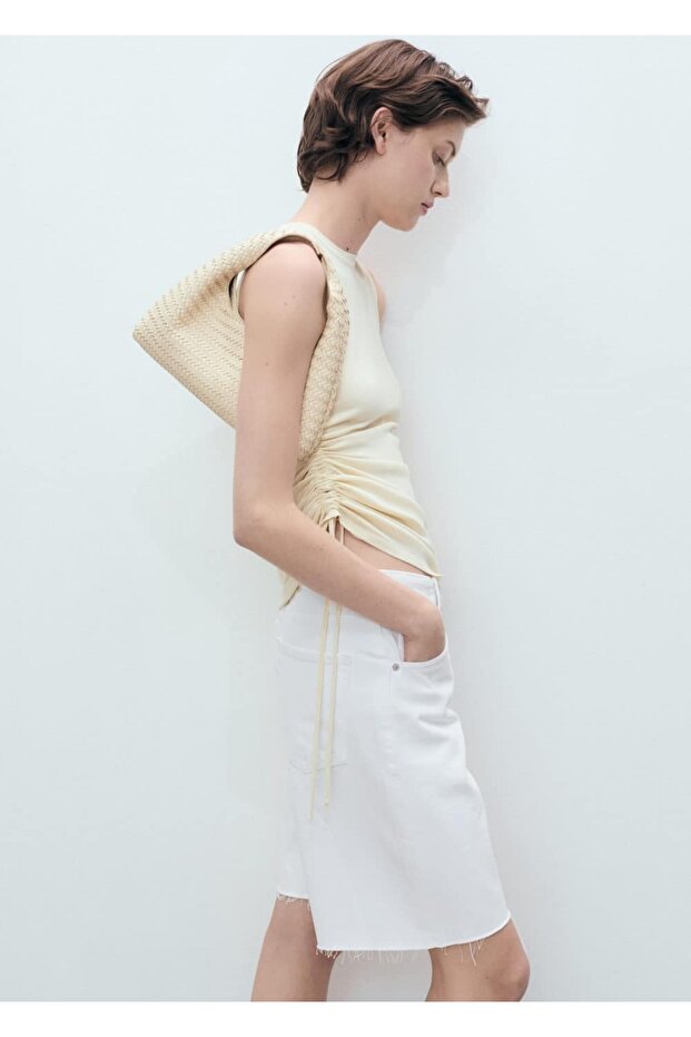 Paçaları dikişsiz denim bermuda şort - 5