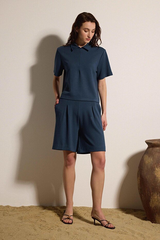 Dökümlü İnterlok Bermuda Şort - 1