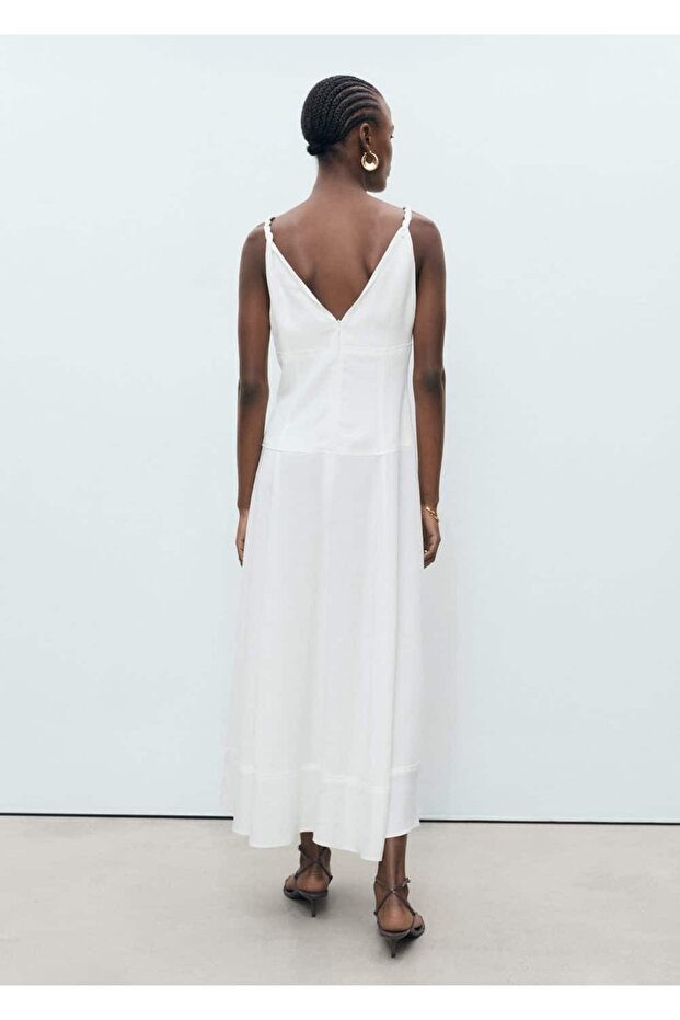 V yakalı uzun elbise - 4