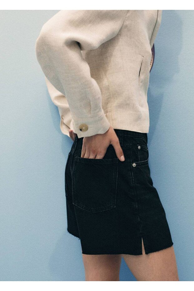 Paçaları dikişsiz denim şort - 5