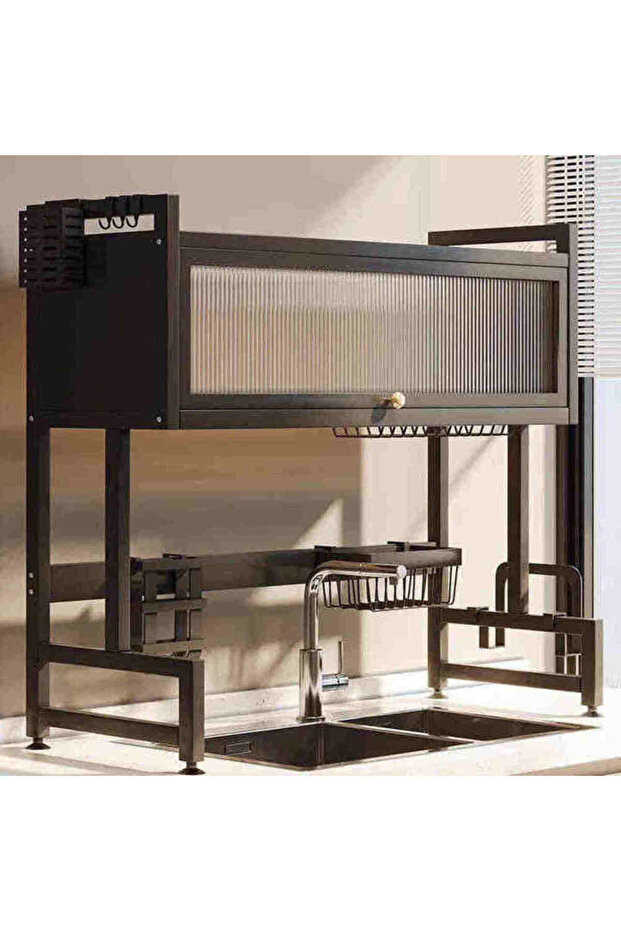 Metal Dish Drying Rack Holder Unit with Storage Cabinet - 7