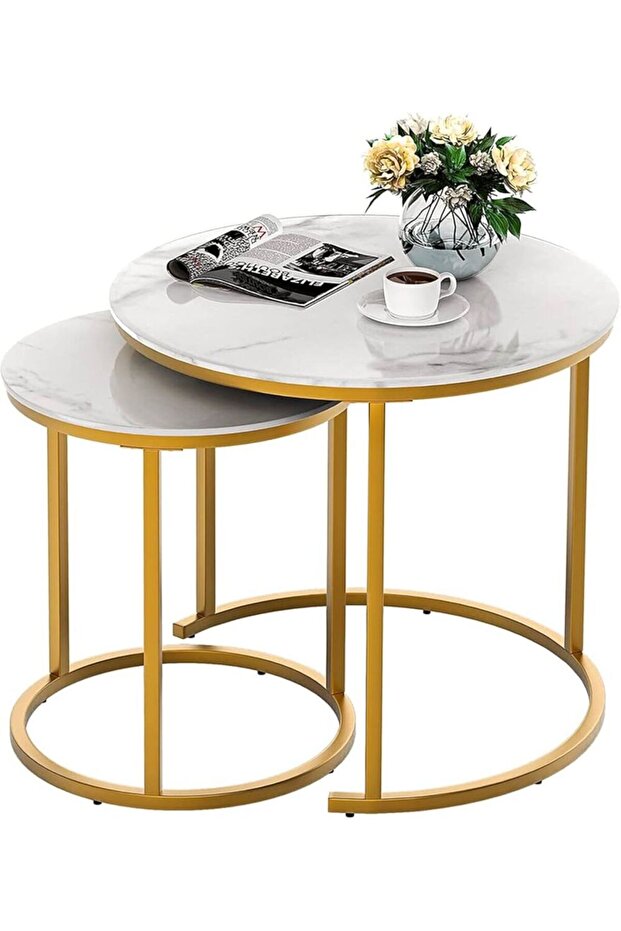 Two nesting tables with a marble design for decoration and ornamentation - 4