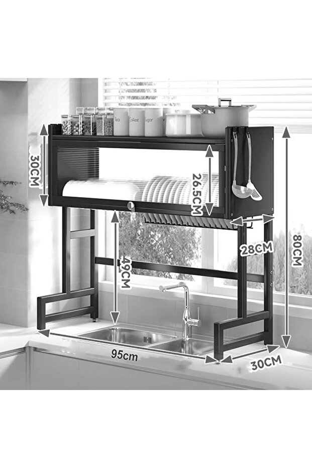 Metal Dish Drying Rack Holder Unit with Storage Cabinet - 4