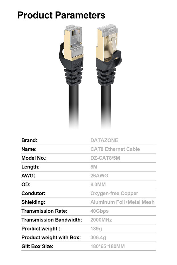Ethernet Cable 10 Meter CAT8 High Speed 10Gbps Premium Internet Lan by Datazone - 5