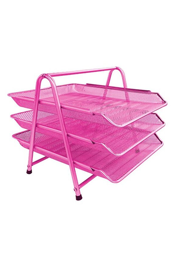 523 Perfore 3'lü Evrak Rafı Seti Pembe - 1