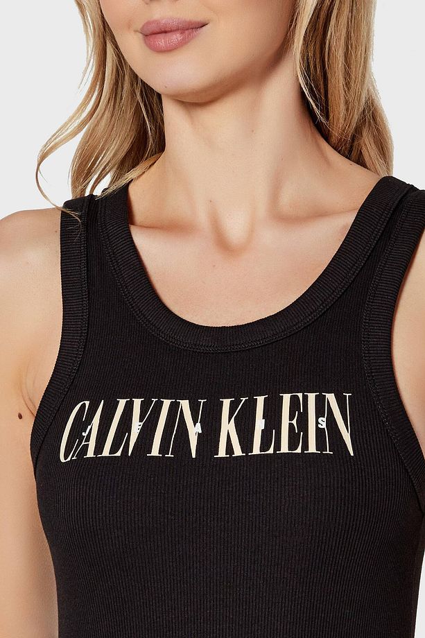 Kadın Kalın Askı Mini Boy Dar CALVIN KLEIN Yazılı Siyah Elbise J20J225577-BEH - 4