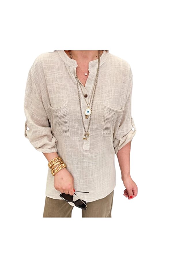 Italian 100% Cotton Bluz with Mesh Detail