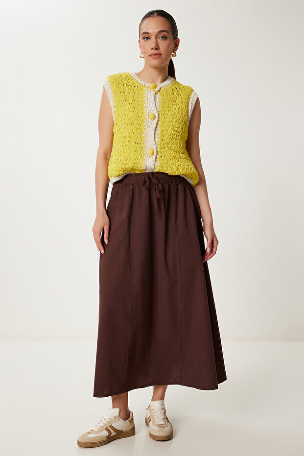Faded Effect Flared Denim Skirt Brown Lmx0074