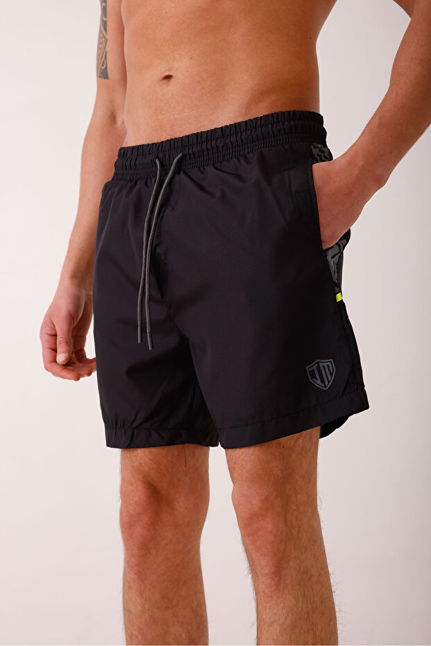 Salinus Patterned Swim Shorts - Black - 4