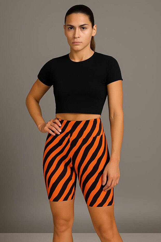 Women's High Waist Zebra Patterned Twill Shorts Leggings – Gathering & Stretchy