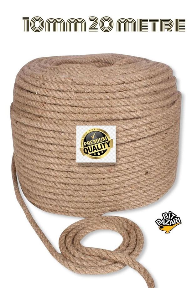 Jüt Halat ip 10mm 20 metre , kendir ip , Hasır ip - Dekor ipi - 4
