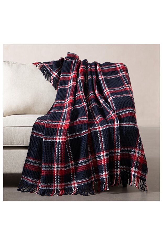 Oxford Checked Overknee Blanket Navy Blue 130X170