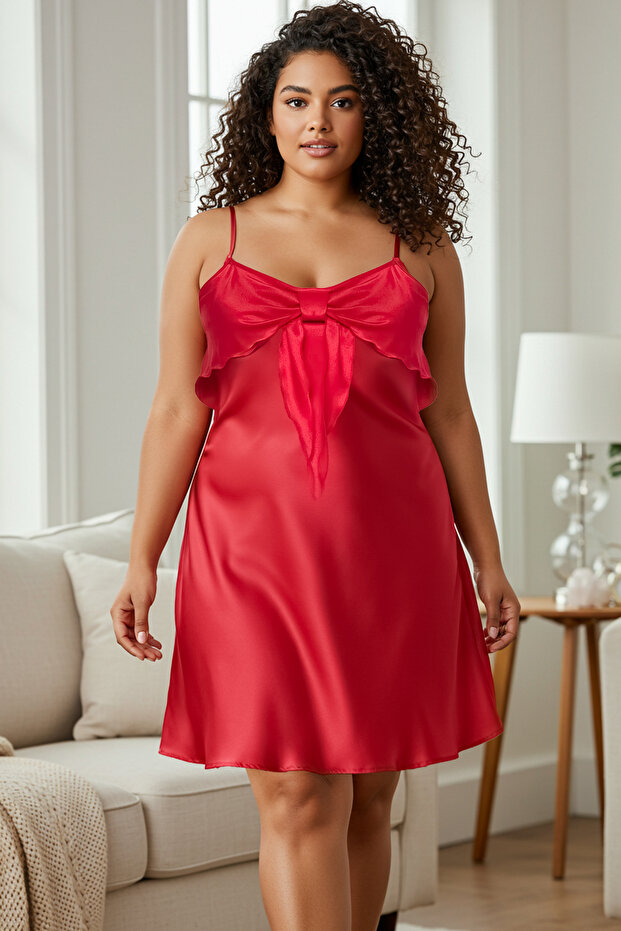 Piros masni/szalag részletes szatén hálóing TBBSS25CH00014 - 1